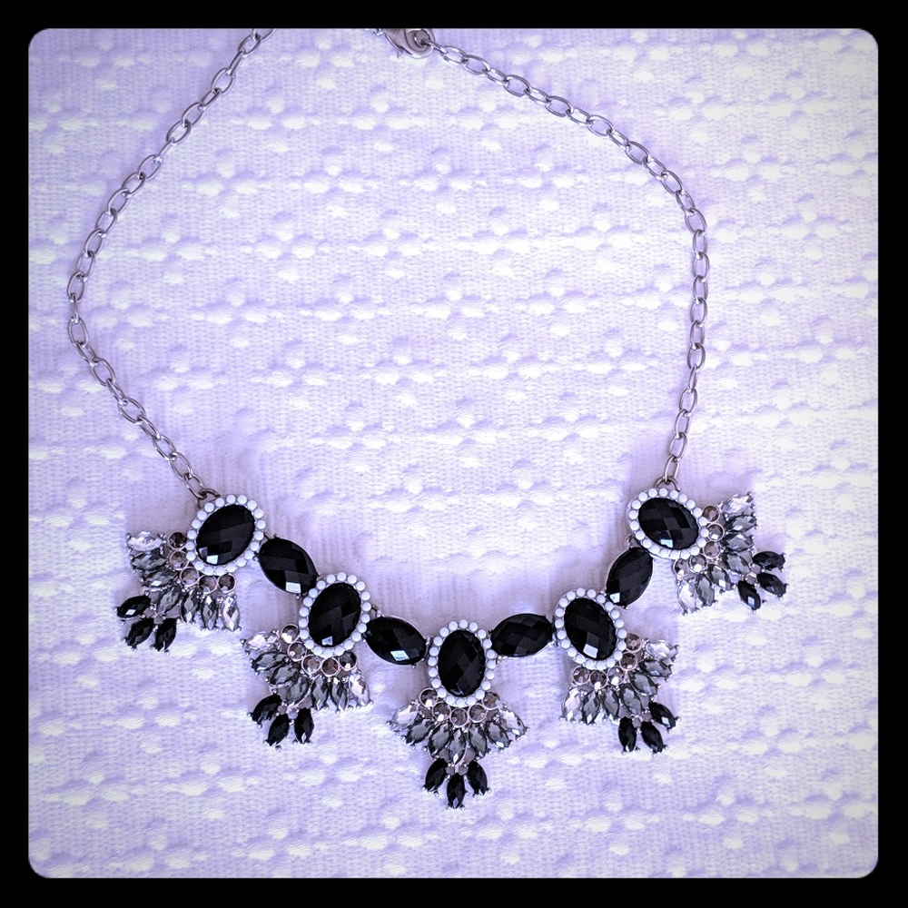 White, black, and silver statement necklace